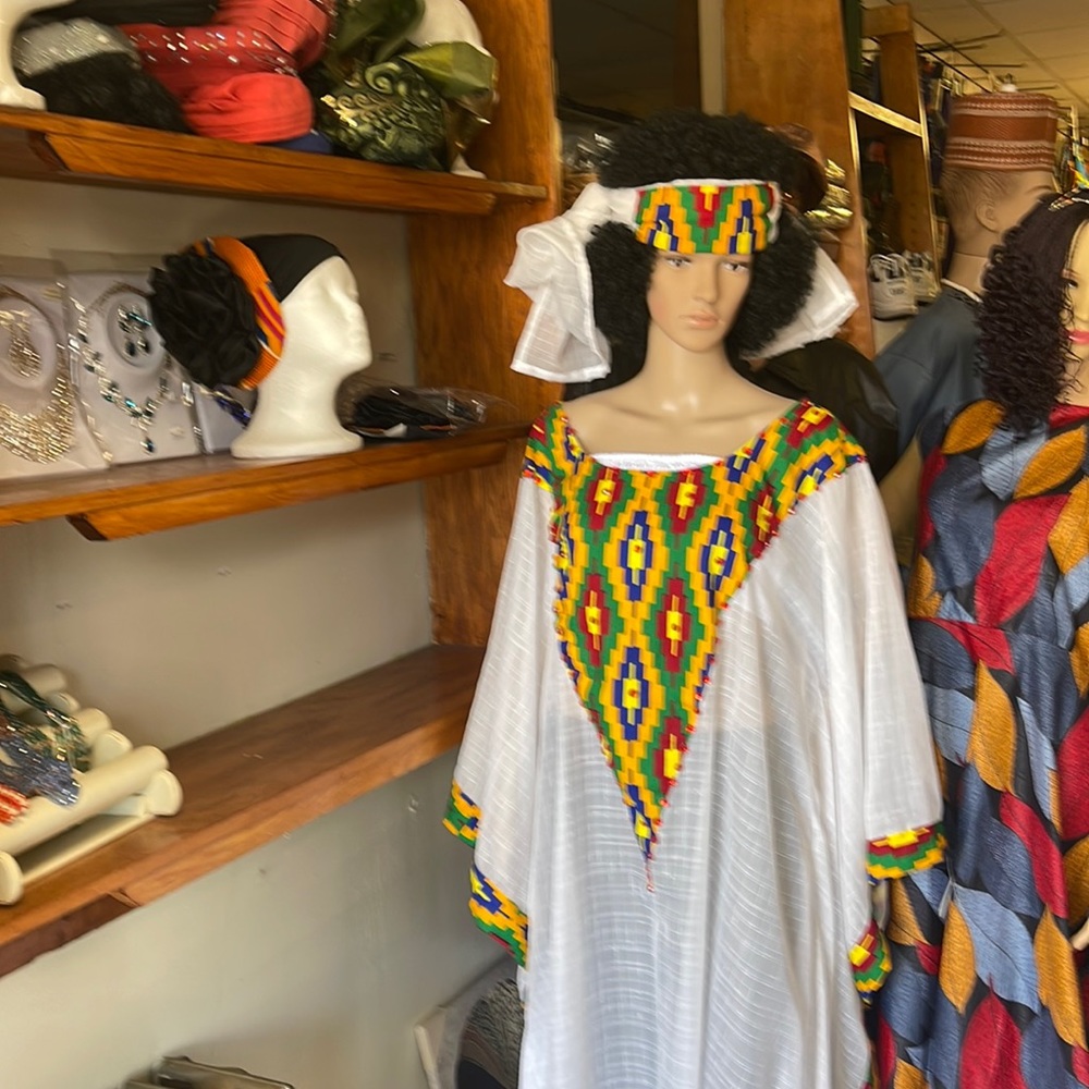African Kaftan patchwork with Kente fabric and Head tie